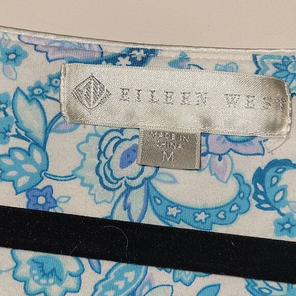 Eileen West Nightgown Blue  Floral Cotton Short Pajama Sleep Dress Gown Medium - Picture 4 of 6